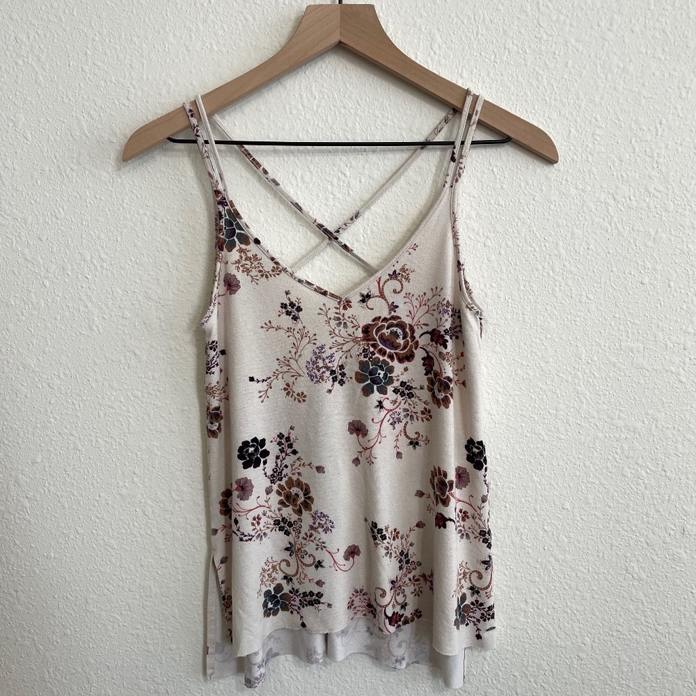 American Eagle Women's Floral Criss-Cross Spaghetti Strap Top